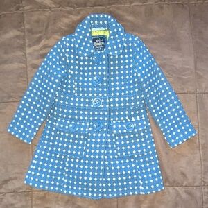 Mini Boden peacoat jacket, blue with white polkadots, size 2-3